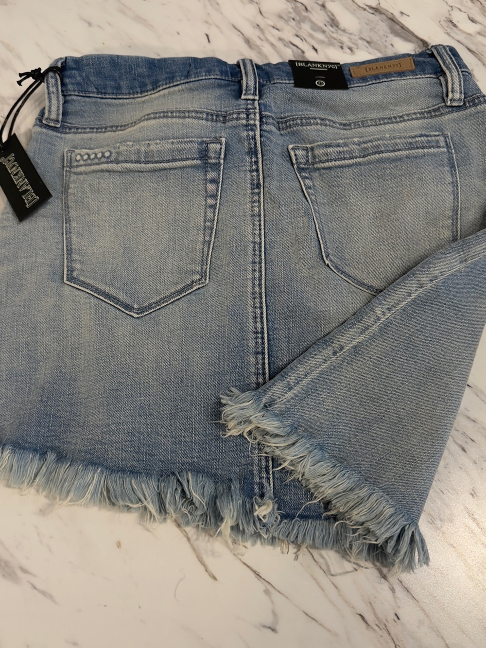Blank NYC Light Blue Frayed Hem Cropped Jeans